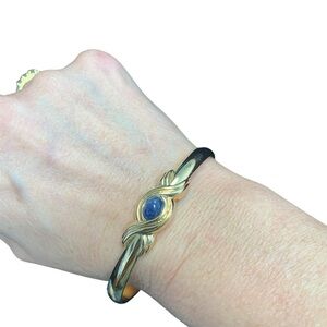 Avon “Blue Iris” Gold and Blue Stone cuff Bracelet NIB 1990